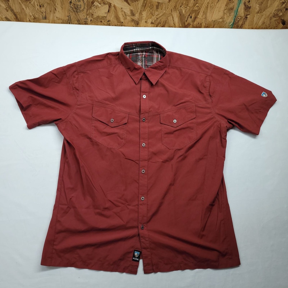 Kuhl Men's XL Eluxor Red Short Sleeve Button Up Shirt Outdoors Hiking EUC